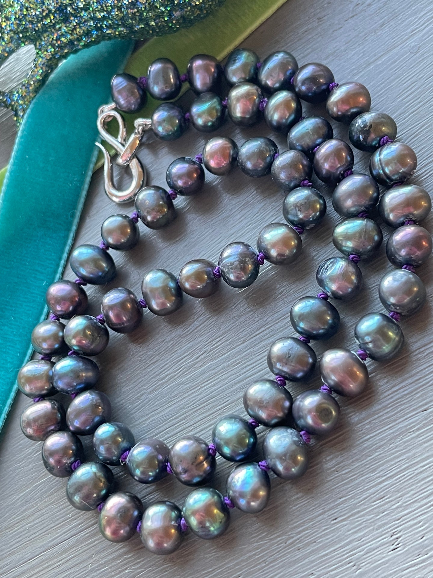 Sterling Silver Peacock Pearl Necklace