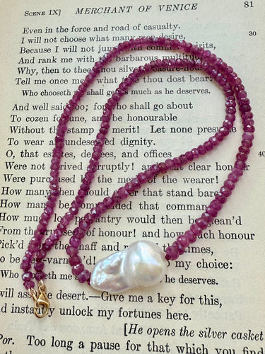 14k Star Ruby and Baroque Pearl Necklace