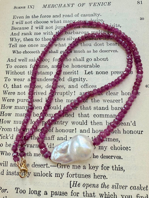 14k Star Ruby and Baroque Pearl Necklace