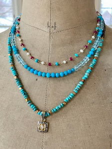 Sleeping Beauty Turquoise Pearl and Spinel Necklace