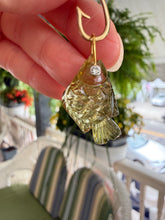 Carica l'immagine nel visualizzatore di Gallery, 14k Carved Olive Green Tourmaline Fish Charm LARGE #2