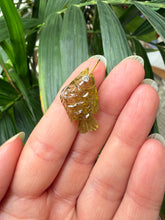 Carica l'immagine nel visualizzatore di Gallery, 14k Carved Olive Green Tourmaline Fish Charm LARGE #2