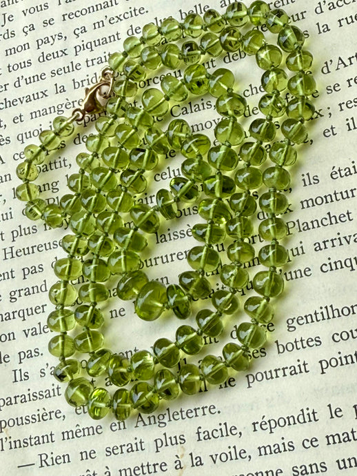 14k Afghani Peridot Hand Knotted Silk Necklace