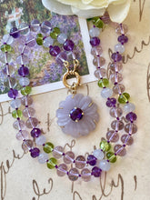 Load image into Gallery viewer, 14k Carved Chalcedony and Amethyst  Flower Necklace