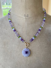 Load image into Gallery viewer, 14k Carved Chalcedony and Amethyst  Flower Necklace