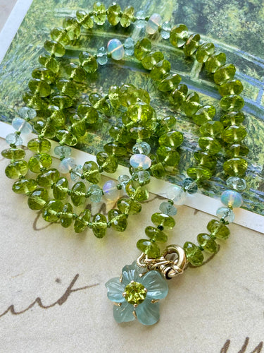 LAYAWAY PAYMENTS FOR V ONLY:14k Carved Aquamarine Flower Pendant with Peridot