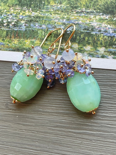 Peruvian Opal Cluster Earrings Symphony in Green