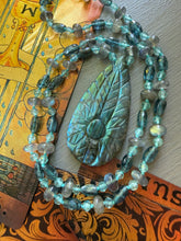 Charger l'image dans la galerie, Carved Labradorite Pendant and Hand Knotted Necklace