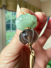 Charger l'image dans la galerie, 14k Carved Russian Emerald and Smoky Quartz Pumpkin Tassel Pendant