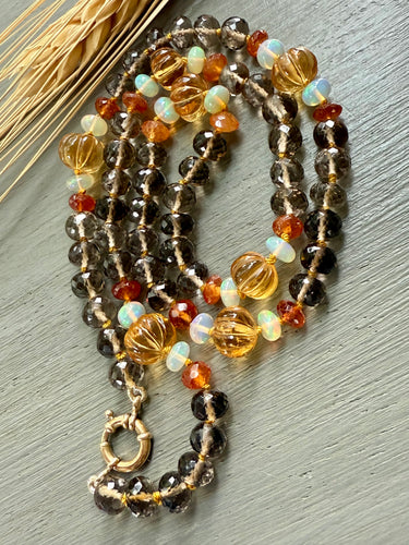 14k Smoky Quartz and Citrine Autumn Harvest Necklace