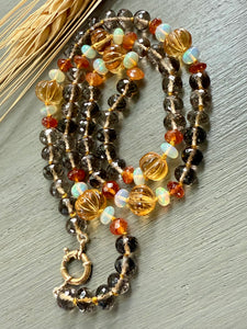 14k Smoky Quartz and Citrine Autumn Harvest Necklace