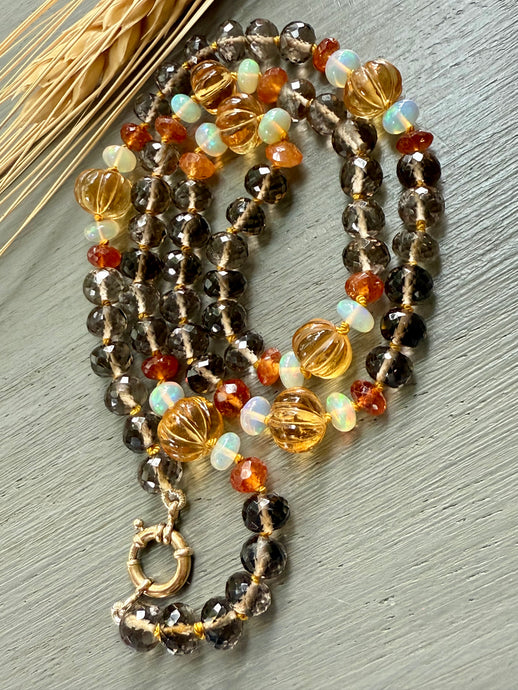 14k Smoky Quartz and Citrine Autumn Harvest Necklace