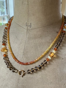14k Smoky Quartz and Citrine Autumn Harvest Necklace