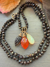 Load image into Gallery viewer, 14k Chocolate Mystic Spinel Necklace with Charm Trio