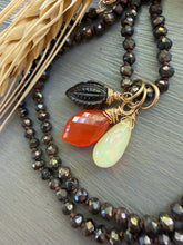 Load image into Gallery viewer, 14k Chocolate Mystic Spinel Necklace with Charm Trio