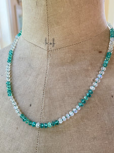 Rainbow Moonstone and Emerald Necklace