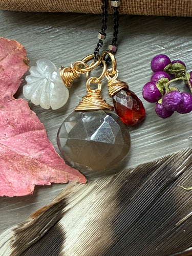 Gray Moonstone Gemstone Charm Necklace