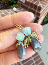 Carica l'immagine nel visualizzatore di Gallery, Carved Amazonite and Black Moonstone Earrings