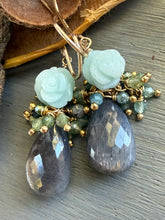 Carica l'immagine nel visualizzatore di Gallery, Carved Amazonite and Black Moonstone Earrings