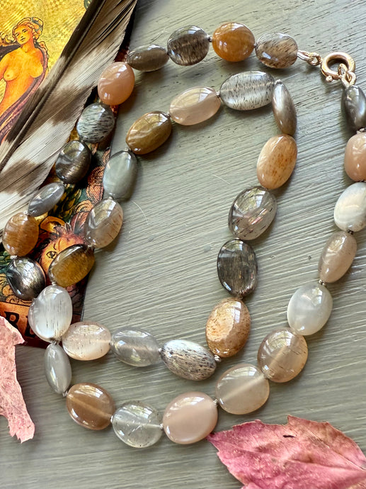 14k Sunstone and Moonstone Pebble Necklace
