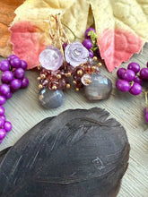 Carica l'immagine nel visualizzatore di Gallery, Carved Amethyst and Black Moonstone Earrings