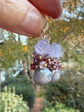 Carica l'immagine nel visualizzatore di Gallery, Carved Amethyst and Black Moonstone Earrings