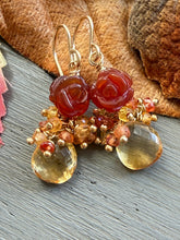 Load image into Gallery viewer, Carved Red Agate and Citrine Earrings