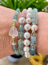 Load image into Gallery viewer, Aquamarine and Morganite &quot;Rock Candy&quot; and Freshwater Pearl Bracelet