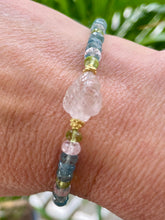 Load image into Gallery viewer, Teal Kyanite and Morganite Skinny Stack Bracelet