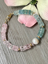 Load image into Gallery viewer, Aquamarine and Morganite &quot;Rock Candy&quot; and Freshwater Pearl Bracelet