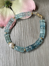 Load image into Gallery viewer, Aquamarine &quot;Rock Candy&quot; and Freshwater Pearl Bracelet