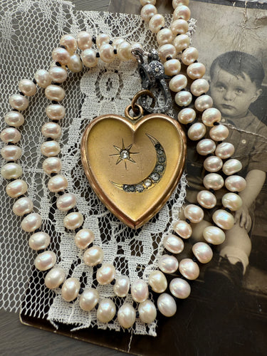 Vintage Paste Crescent Moon Locket