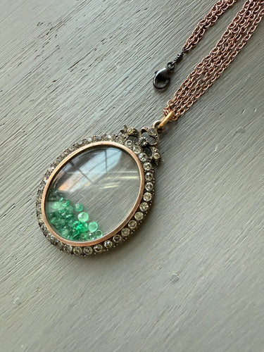Edwardian Sterling Paste Shake Locket with Emeralds