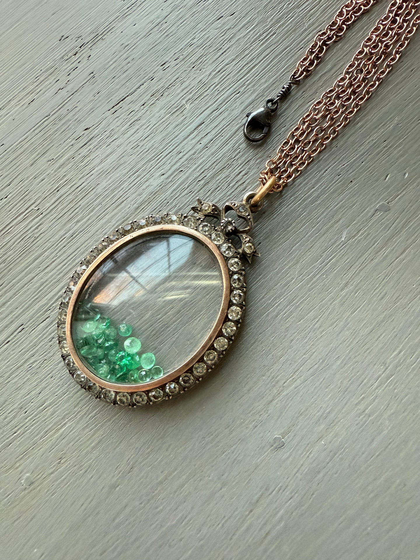 Edwardian Sterling Paste Shake Locket with Emeralds
