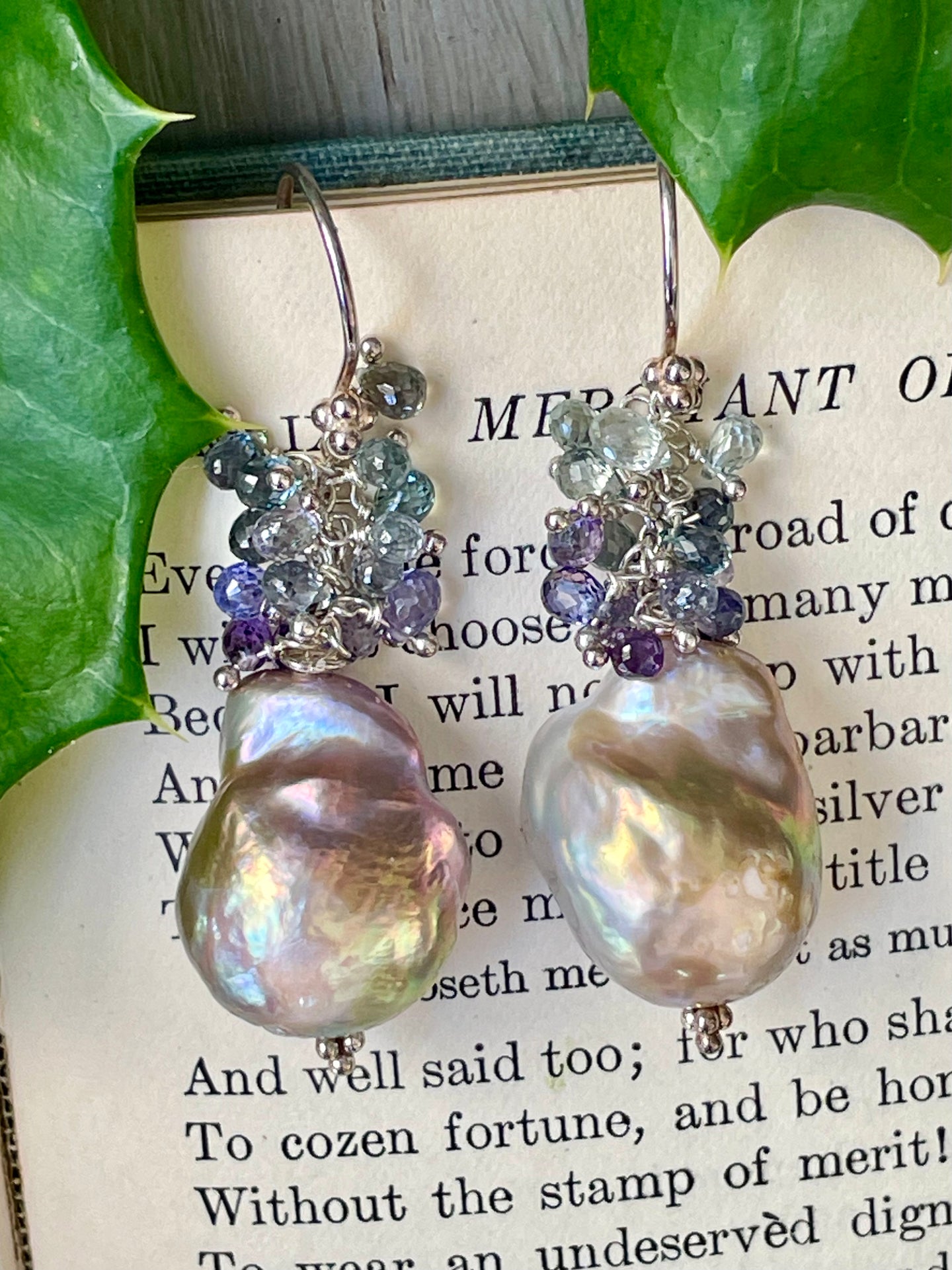 Baroque Pearls with Sapphire Earrings