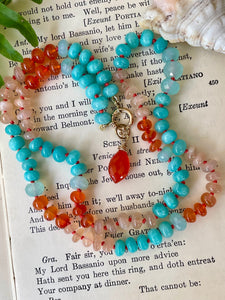 Amazonite, Carnelian, and Peach Moonstone Necklace