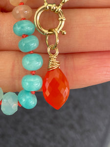 Amazonite, Carnelian, and Peach Moonstone Necklace