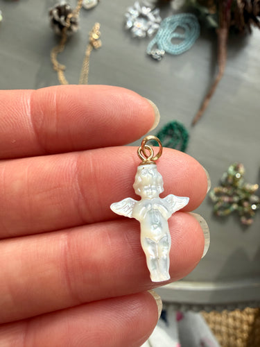 14k Mother of Pearl Guardian Angel Charm