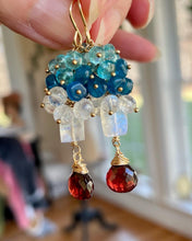Load image into Gallery viewer, Rainbow Moonstone and Garnet Earrings
