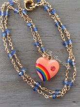 Load image into Gallery viewer, Vintage Acrylic Rainbow Heart Necklace with Sapphires