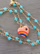 Load image into Gallery viewer, Vintage Acrylic Rainbow Heart Necklace with Sapphires