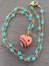 Cargar imagen en el visor de la galería, Vintage Acrylic Rainbow Heart Necklace with Sapphires
