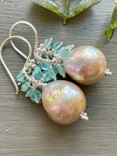 Load image into Gallery viewer, Edison Pearl with Aquamarine Earrings