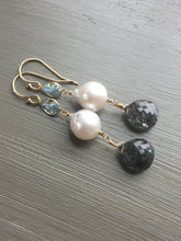 Load image into Gallery viewer, 14k Gold Pearl and Blue Topaz Earrings