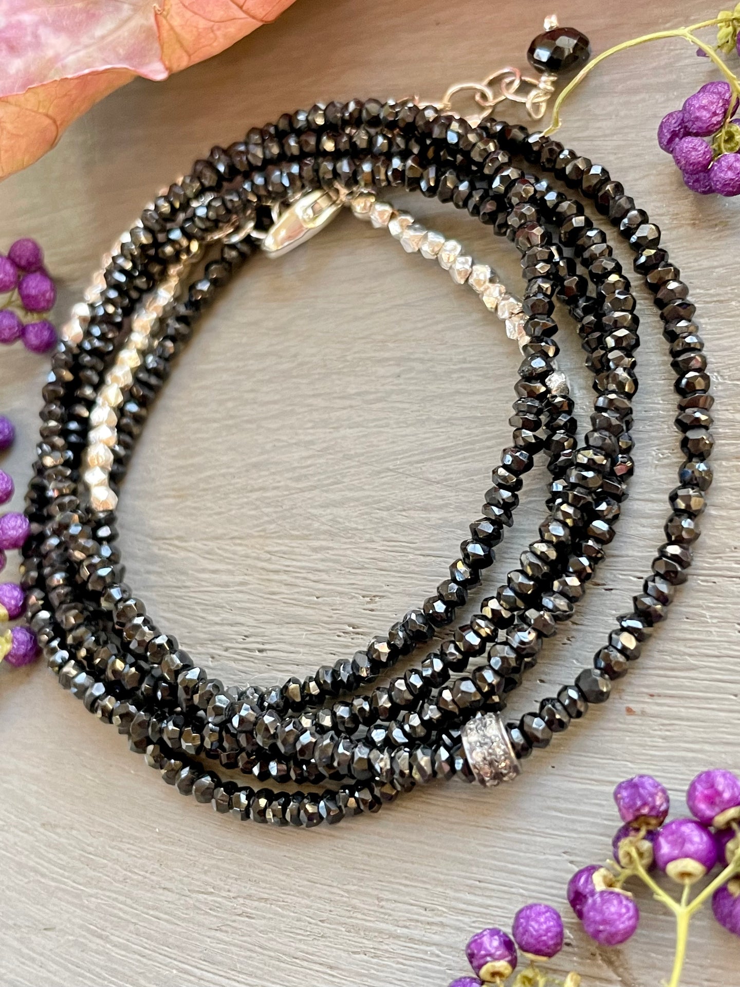 Black Spinel Necklace OR Wrap Bracelet