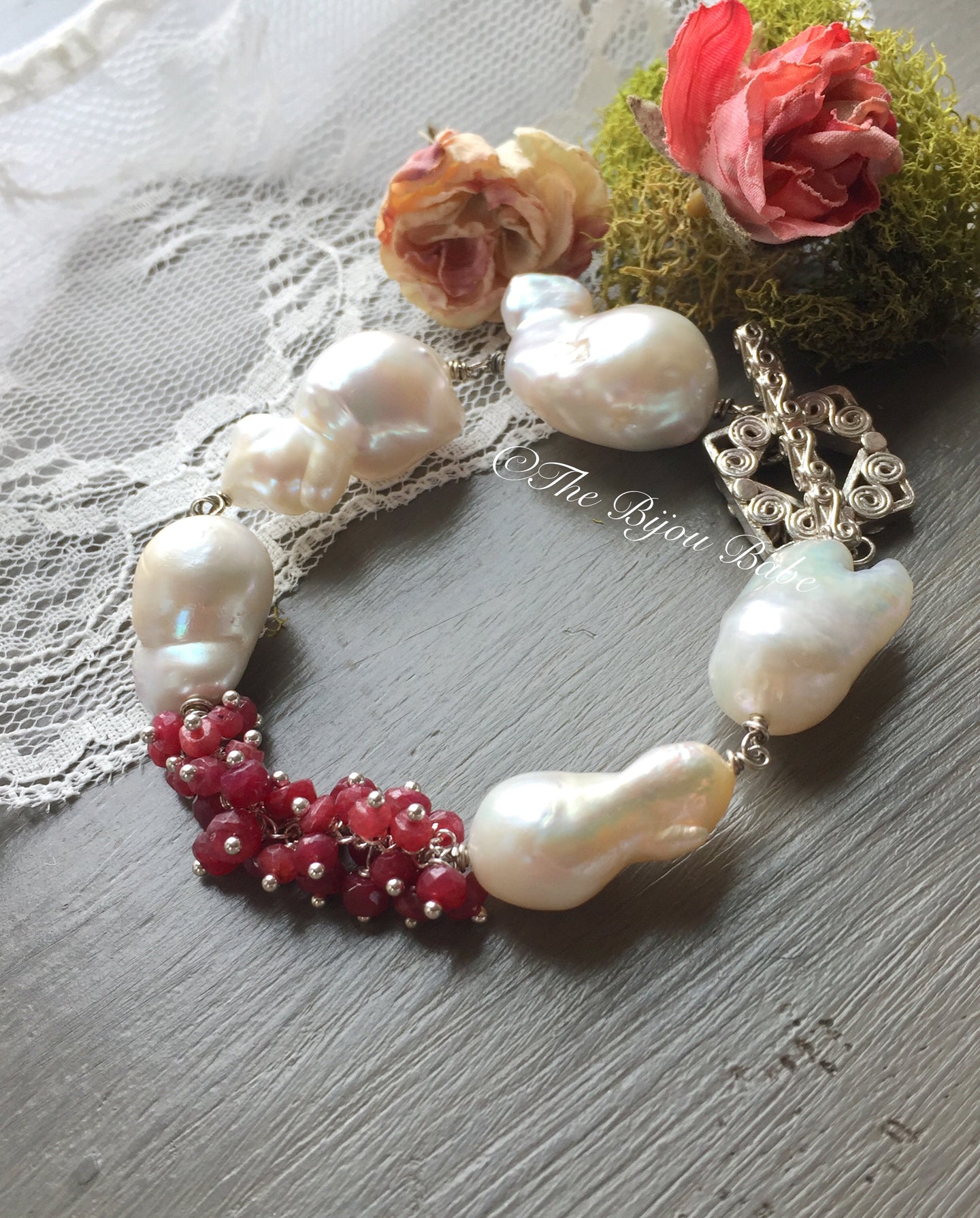 Baroque Pearl and Ruby Bracelet