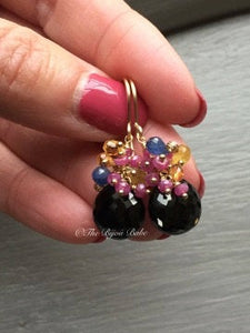 Black Spinel and Sapphire Cluster Earrings