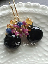 Cargar imagen en el visor de la galería, Black Spinel and Sapphire Cluster Earrings