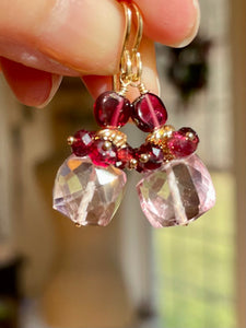 Pink Quartz Cube Earrings Cherry Cordial